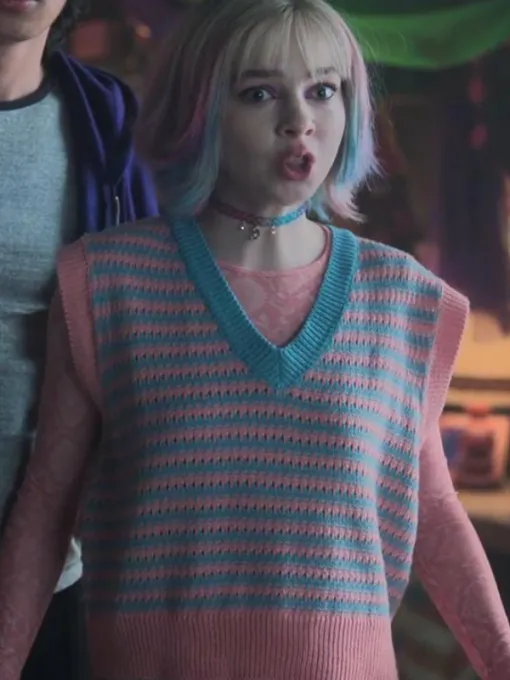 Enid Sinclair Pink and Blue Striped Knit Vest